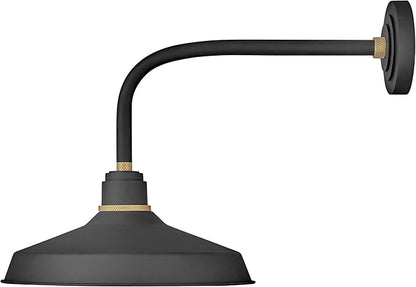 Hinkley Foundry Classic Medium Straight Arm Barn Light - Traditional, 1-Light, Aluminum, Dark Sky - Textured Black with Brass Accents