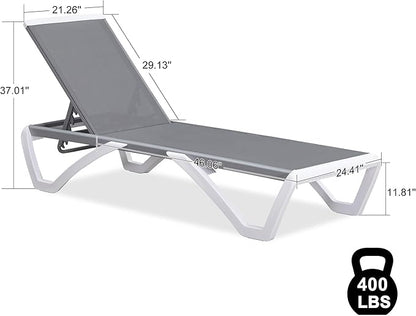 PURPLE LEAF Patio Chaise Lounge Chair Outside Aluminum Plastic Stackable Tanning Chairs for Pool Sunbathing Beach Deck Outdoor Lounger, Grey