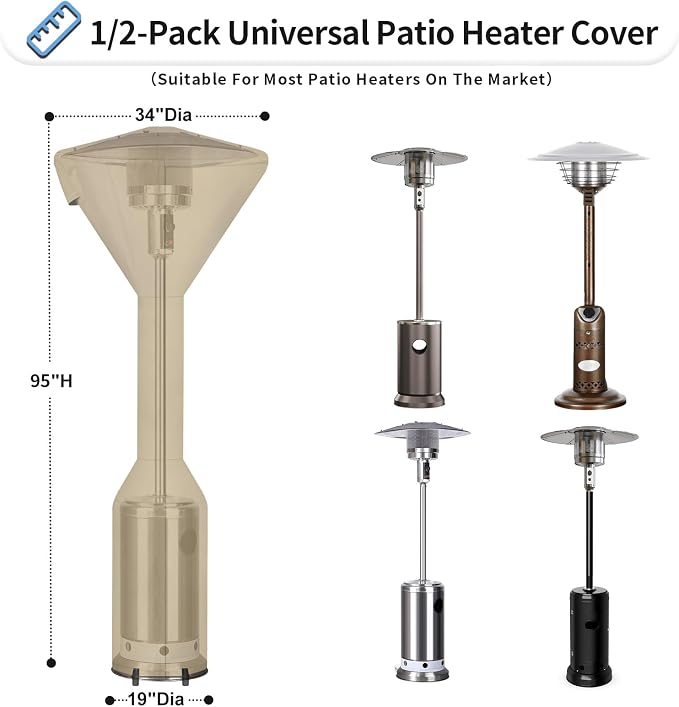 OutdoorLines Waterproof Outdoor Patio Heater Covers with Zipper and Storage Bag, Dust-proof UV-Resistant Windproof Propane Heavy Duty Heater Cover for Standing Heater, 1 Pack-95Hx34Dx19B inch Camel