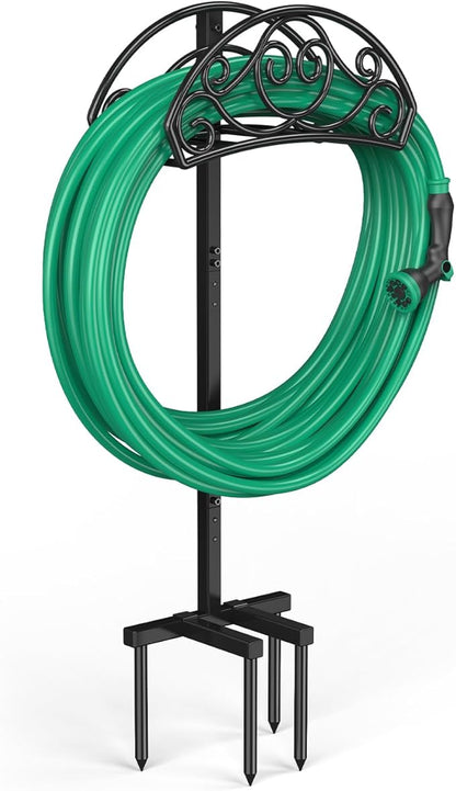 Sunvigor Garden Hose Holder, Heavy Duty Metal Hose Stand with 4 Spikes, Holds Up to 150FT Hose, No Drill Freestanding Hose Reel Alternative for Yard Lawn Outdoor