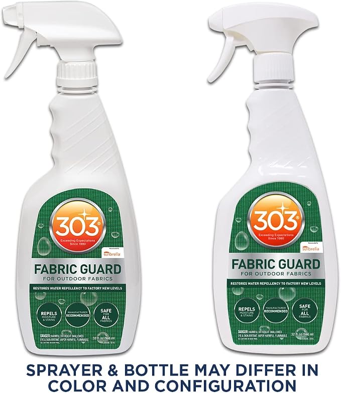 303 (30606) Products Fabric Guard - For Outdoor Fabrics - Restores Water Repellency To Factory New Levels - Repels Moisture - Prevents Stains - Safe For All Fabrics, 32 fl. oz., White