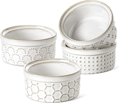LE TAUCI Ramekins 2 oz Oven Safe, Sauce Dip Bowls for Charcuterie Boards, Small Sauce Bowl, Ceramic Baking Dishes for Creme Brulee - 3 inch, Set of 4, Arctic White
