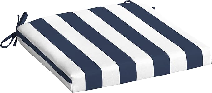 Arden Indoor/Outdoor Seat Or Rocking Chair Cushion, 19 x 18, Water Repellent, Rain Proof, Fade Resistant Cushion for Rocking Or Dining Chairs Sapphire Blue Cabana Stripe