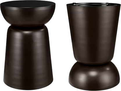 BIRDROCK HOME Metal Decorative Garden Stool and Outdoor Accent Side Table - Modern Industrial Round End Table for Home Furniture, Porch, Patio Decor, Garden, Deck - Dark Antique Bronze, 14" H x 14" D