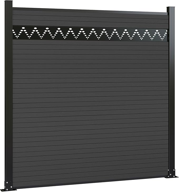 6 Feet×6 Feet Privacy Fence, Outdoor Wood Plastic Composite Fence Panel, Waterproof Security Barriers Fencing, WPC (Black, Arched (1 Panel - 2 Post))