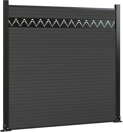 6 Feet×6 Feet Privacy Fence, Outdoor Wood Plastic Composite Fence Panel, Waterproof Security Barriers Fencing, WPC (Black, Arched (1 Panel - 2 Post))