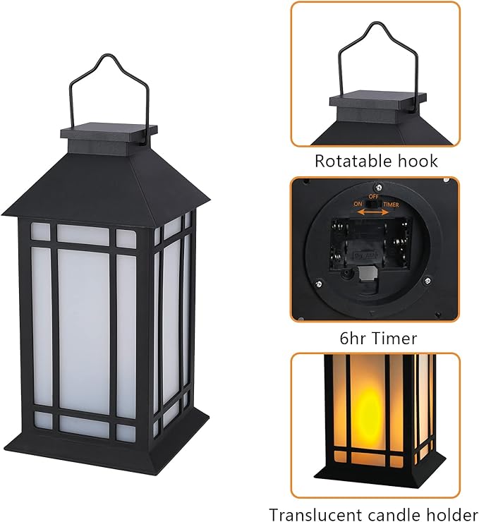 Bdor 13-Inch IP65 Waterproof Battery-Powered Outdoor Lantern with Led Flameless Candle and 6-Hour Timer - Decorative Lantern for Patio & Garden(2 Pack)