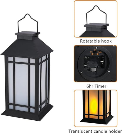 Bdor 13-Inch IP65 Waterproof Battery-Powered Outdoor Lantern with Led Flameless Candle and 6-Hour Timer - Decorative Lantern for Patio & Garden(2 Pack)