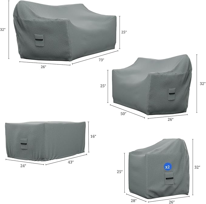 Covers & All Patio Furniture Cover Set, 5 Piece Outdoor Furniture Covers, Water-Repellent, UV & Weather Resistant Covers for Sofa, Loveseat, Chairs & Coffee Table with Elastic and Padded Handles
