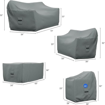 Covers & All Patio Furniture Cover Set, 5 Piece Outdoor Furniture Covers, Water-Repellent, UV & Weather Resistant Covers for Sofa, Loveseat, Chairs & Coffee Table with Elastic and Padded Handles
