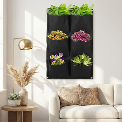 WFIST Vertical Hanging Planter Bag, Breathable Felt Wall Garden Planter with Metal Grommets, Indoor/Outdoor Space-Saving Herb & Flower Growing Pouch (6-Pocket)