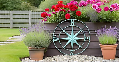 Nightclawing Nautical Metal Compass Wall Décor, Indoor/Outdoor Décor, 41L x 41H x 2W inches,Blue