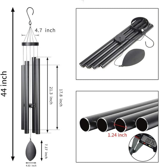 Large Wind Chimes Outside Deep Tone,44" Memorial Wind Chimes Outdoor with 4 Heavy Tubes Soothing Melody Sympathy Gift for Mom Patio Hanging Decor