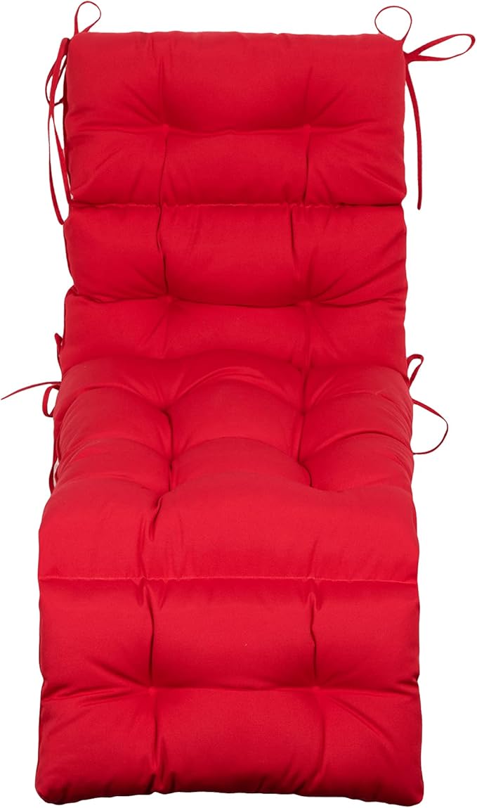 ARTPLAN Outdoor Chasie Lounge Tufted Thick Cushion with Ties,Replacement Wicker Chair Cushion for Paito Fruniture,72x22x4inches,All Weather,Red