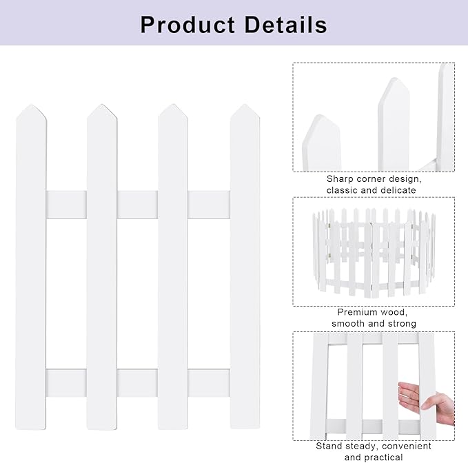 RUODON 12 Pack Thick Christmas Tree Fences White Wooden Picket Fences Tree Fence Border Decoration for Xmas Wedding Party Decor Garden Home, 15.7 x 12 Inches