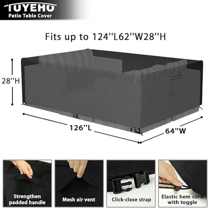 Tuyeho Patio Furniture Set Cover 126 x 64 x 28 inch, Durable Heavy Duty Oxford Fabric Outdoor Sectional Set Cover, Waterproof & Weather Resistant, for Your Outdoor Sectional Sofa Set (Black)