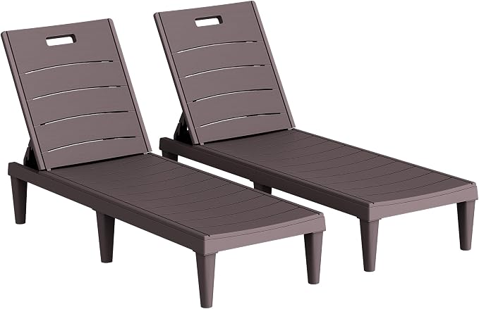Homall Patio Chaise Lounge Chairs Set of 2, Outdoor Lightweight Lounge Chairs, 5 Position Adjustments Backrest for Outside Pool, Garden, Patio and Beach, Deep Brown