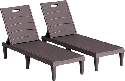 Homall Patio Chaise Lounge Chairs Set of 2, Outdoor Lightweight Lounge Chairs, 5 Position Adjustments Backrest for Outside Pool, Garden, Patio and Beach, Deep Brown