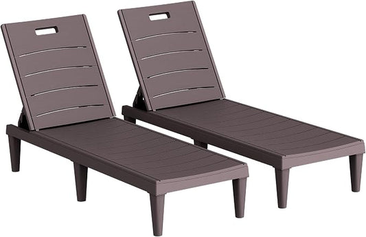 Homall Patio Chaise Lounge Chairs Set of 2, Outdoor Lightweight Lounge Chairs, 5 Position Adjustments Backrest for Outside Pool, Garden, Patio and Beach, Deep Brown