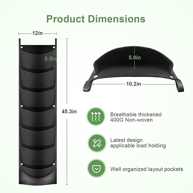 iPower 2-Pack Hanging Vertical Wall Planter 7 Pockets Upgraded Deeper Waterproof Herb Flower Growing Pouch Felt Cloth, for Yard Garden Fence Home, Balcony Office Decoration