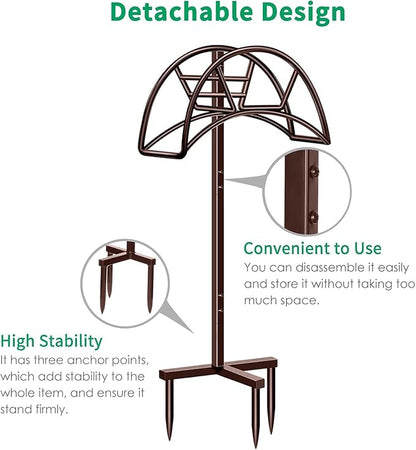 TomCare Garden Hose Holder Detachable Metal Water Hose Holder Hose Hanger Heavy Duty Free Standing Hose Storage Stand for Outside, Brown
