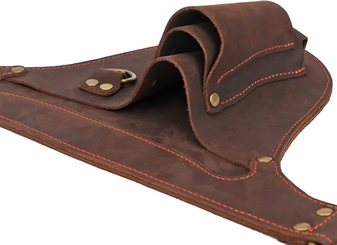 Tourbon Genuine Leather Florist Tool Belt Gardening Bag Gardener Farmer Tools Holster Waist Pouch Electrician Carpenter Organizer Kit 3 Pockets (Brown, 42 inches)