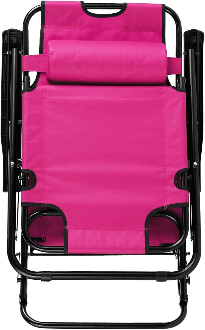 Outdoor Folding Chaise Lounge Chair, Patio Sun Lounger Reclining Beach Chair Sun Patio Pool Lawn Recliner Chair (Pink)