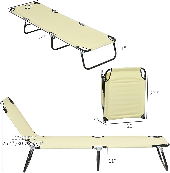 Outsunny 2 Pieces Folding Chaise Lounge Chair with 5-Level Back, Beige | Pool Sun Tanning Chairs, Breathable Mesh Seat, Headrest, for Pool, Beach, Yard, Patio, Outside