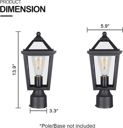 Colonial Outdoor Post Light Fixture,Modern Exterior Pillar Lantern with Black Finish & Clear Glass, Pole Light for Garden, Backyard, Courtyard, Patio, Pathway,RZ-032P-2 BK