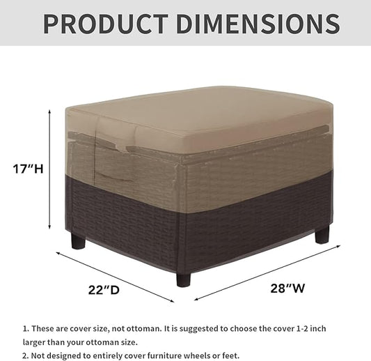 Easy-Going Outdoor Ottoman Cover, Waterproof Patio Ottoman Cover, Heavy Duty Outdoor Furniture Cover with Padded Handles (28"x22"x17", Camel/Dark Brown)