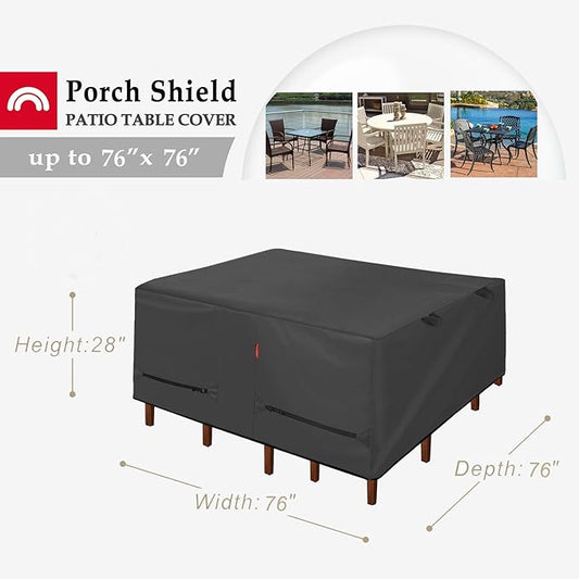 Porch Shield Patio Table Cover - Waterproof Outdoor Dining Table and Chairs Furniture Set Cover Square - 76 x 76 inch, Black