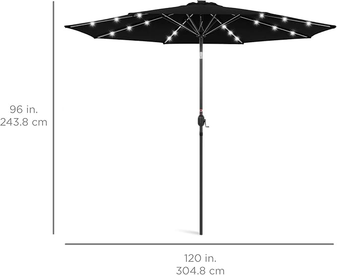 Best Choice Products 10ft Solar Polyester LED Lighted Patio Umbrella w/Tilt Adjustment and UV-Resistant Fabric - Black