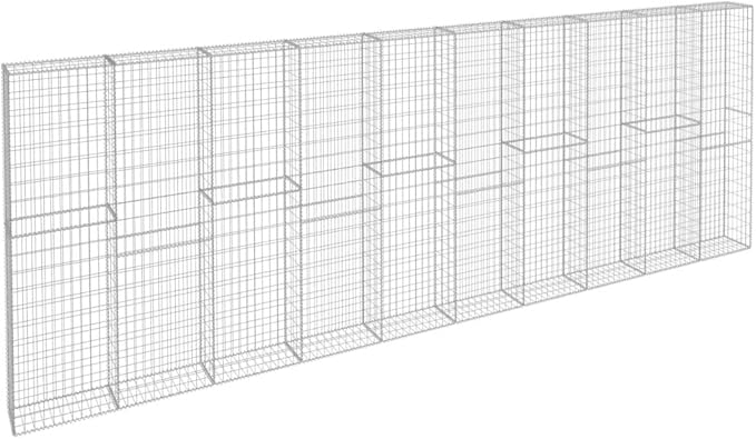 Galvanized Steel Gabion Wall with Cover, Gabion Mesh Wire Wall Panel Galvanized Steel Garden Stone Wire Basket Fencing Patio Decorative Fence, 236.2"x11.8"x78.7",-137