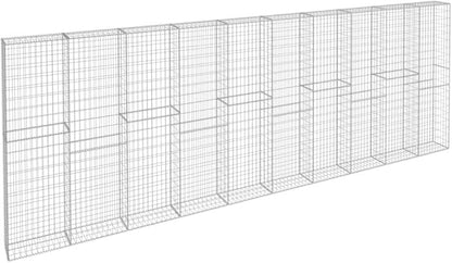 Galvanized Steel Gabion Wall with Cover, Gabion Mesh Wire Wall Panel Galvanized Steel Garden Stone Wire Basket Fencing Patio Decorative Fence, 236.2"x11.8"x78.7",-137