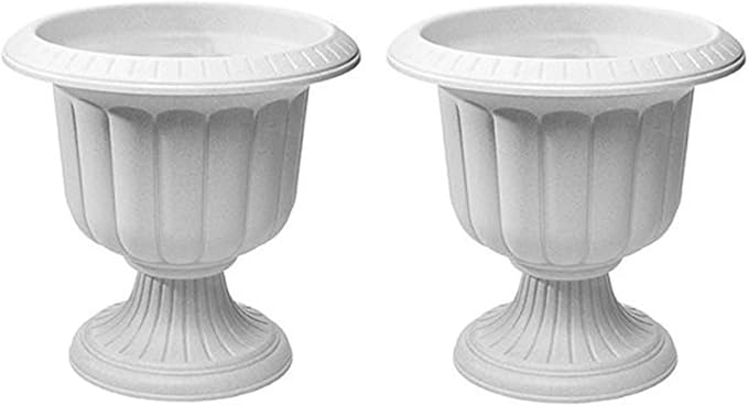 Novelty Classic Urn Garden Pot/Planter, Plastic, Stone Color - 14 Inch (2 Pack)