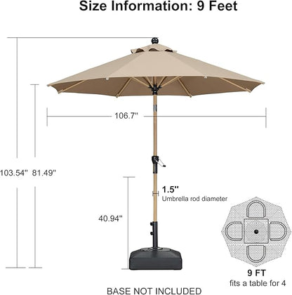 PURPLE LEAF 9 Feet Patio Umbrella Outdoor Table Umbrella Aluminum Round Market Umbrella with Push Button Tilt & 8 Sturdy Ribs and Crank Commercial Sun Umbrella for Garden Patio Balcony, Taupe