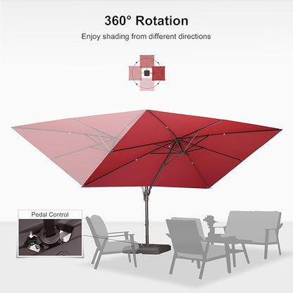 PURPLE LEAF 9' X 11.5' Rectangle Cantilever Umbrella with Base Patio Umbrella Outdoor Aluminum Offset Hanging Umbrella with 360-degree Rotation for Pool Garden Backyard Deck, Terra