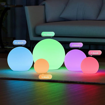 FUYO 6 inch LED Ball Lamp with Remote Rechargeable Waterproof, Glowing Globe Light 16 RGB Colors Orb Sphere for Indoor Outdoor Home Patio Pool Party Decor (White 6-inch)