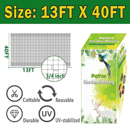 Bird Netting for Garden 13x40FT Garden Netting for Fruit Tree Blueberry Bushes Strawberry Plants Netting Cover for Garden Protection Anti Bird Deer Squirrel and Other Animals
