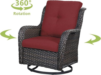 HUMMUH 4 Piece Outdoor Patio Furniture Set Wicker Conversation Bistro Set Swivel Rocker Chairs with 2pcs Ottomans for Backyard, Porch, Balcony