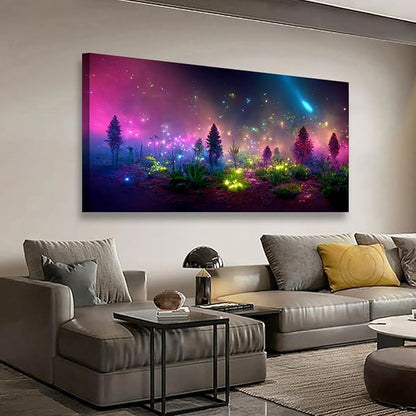 Fantastic Starry light Canvas Wall Art for Living room Office Bedroom Purple Dream Wall Art Print Paintings Modern Forest Fog Pictures Wall Decor Artwork Waterproof Ready to Hang - 70in * 35inch