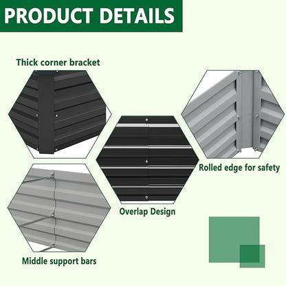 Meberam 3 Pack 6x3x1FT Galvanized Raised Garden Beds Kit Outdoor Metal Gardening Planter Box for Vegetable Elevated Flower Herbs,Black