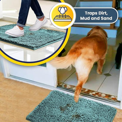 Muddy Mat® | Super Water Absorbent Door Mat Indoor, Microfiber Quick Dry Chenille Entryway Rug, Slip Resistant Front Door Mat, Indoor Mats for Entryway, Machine Washable Pet Rug, Sea Green 36" x 72"