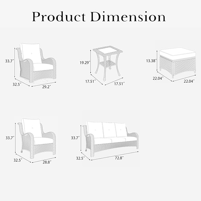 LayinSun 9-Piece Outdoor Patio Furniture Set - Rattan Wicker Sectional Swivel Rocker Chairs with Ottomans, Single Chairs and Coffee Table