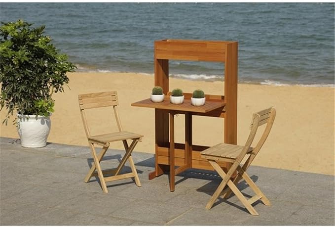 SAFAVIEH PAT7047A Outdoor Collection Barley Natural Flower Shelf 3-Piece Bistro Set