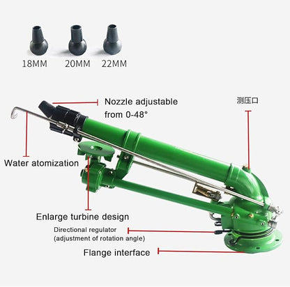 2" Farm Irrigation Sprinkler, Impulse Impact Sprinkler with Replacement Nozzle & 1.2M Rack 360° Large-Area Watering Spray