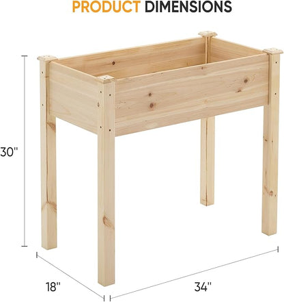 NEWBULIG Raised Garden Bed with Legs 34x18x30in,Elevated Wood Planter Box Stand for Outdoors Garden Balcony Courtyard, Natural Wood 400 Pound Capacity, for Planting Herbs Flowers Vegetables