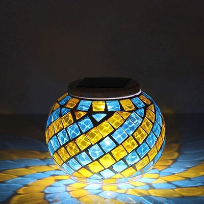 Waterproof Color Changing Table Lamp, Solar Powered Mosaic Glass Ball LED Garden Lawn Night Light Lamps, Party Lights for Home,Yard, Indoor,Outdoor Decoration Lights (Yellow&Blue)