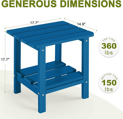 Adirondack Outdoor Side Table, 2-Tier Small Patio End Table, Weather Resistant HDPE Outdoor End Tables for Garden, Lawn, Pool, Beach, Porch, Deck, Backyard - Square, Dark Blue