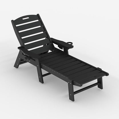 PeakPursuit Patio HDPE Chaise Lounge, Oversize 5-Position Lounge Chair with Cup Holder, Resin Pool Lounger Chair for Outside